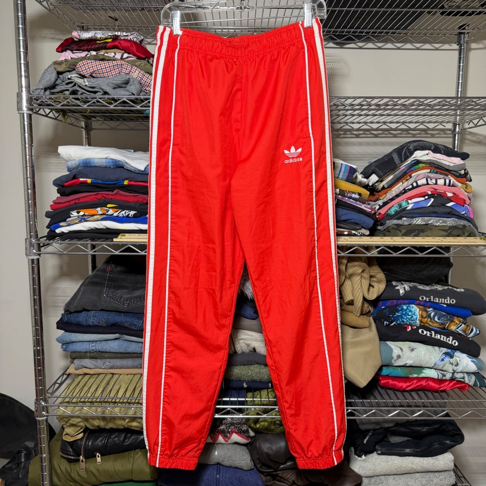 Adidas Track Pants Men Small Red Originals 3-Stripe Windbreaker Joggers Athletic